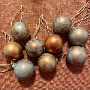 Anthropologie Set of 9 Rust/Blue Dipped Ornaments